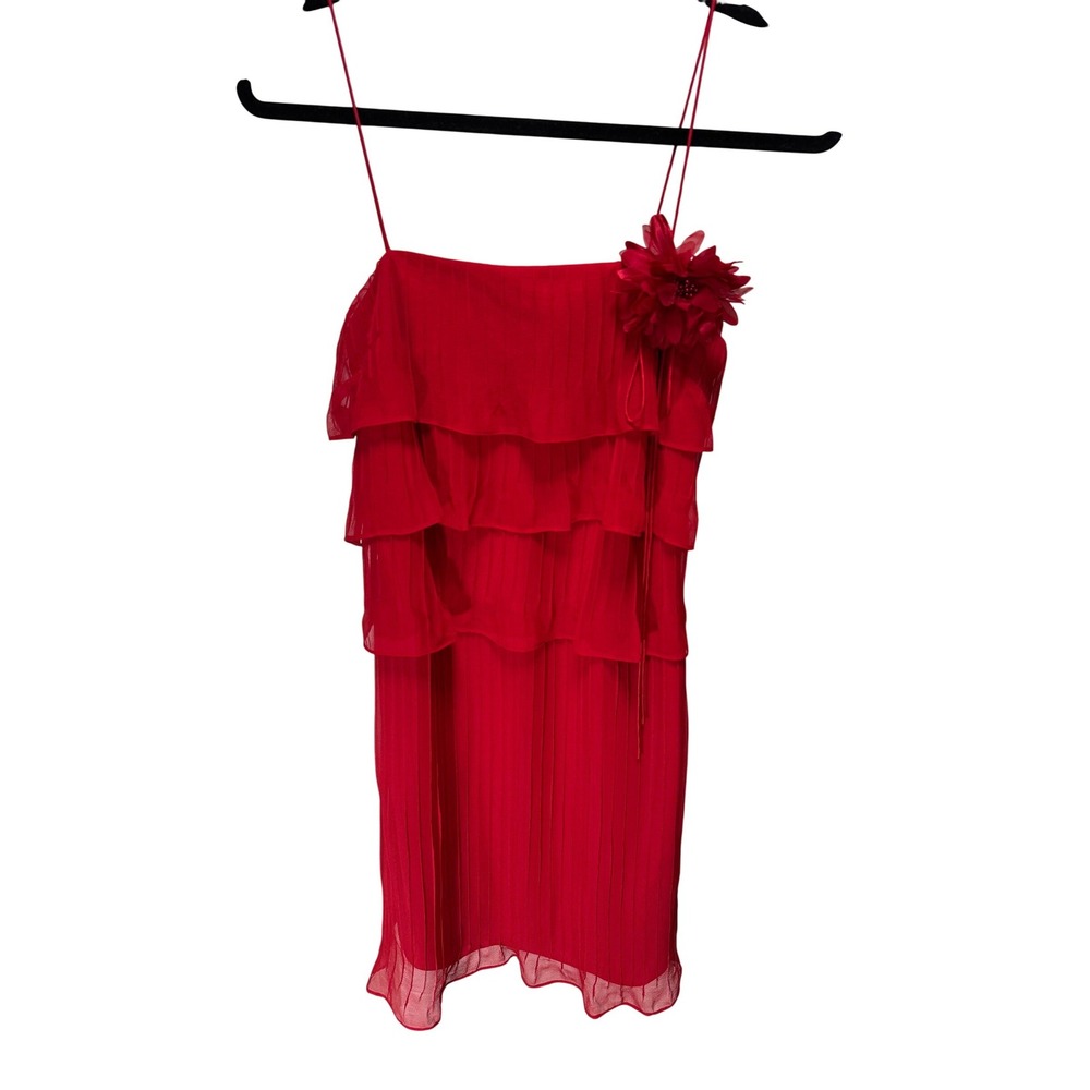 Laundry by Shelli Segal Silk Mini‎ Dress Womens 8 Red Tiered Pleated Party 90s